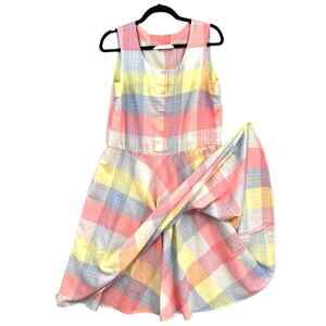VTG Dress Lg Plaid Multicolor Handmade Pastel Cottage Pink Boho Prairie Western